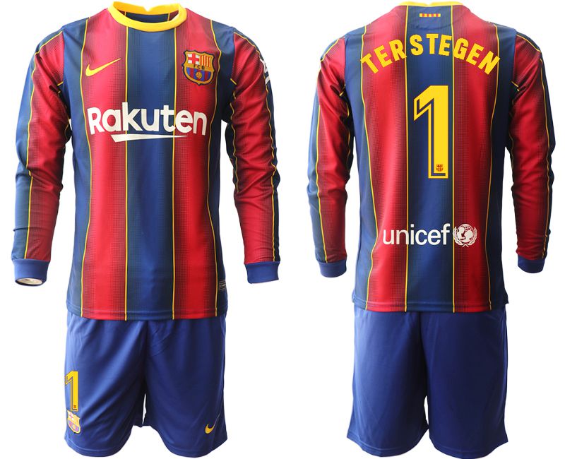 Men 2020-2021 club Barcelona home long sleeve #1 red Soccer Jerseys